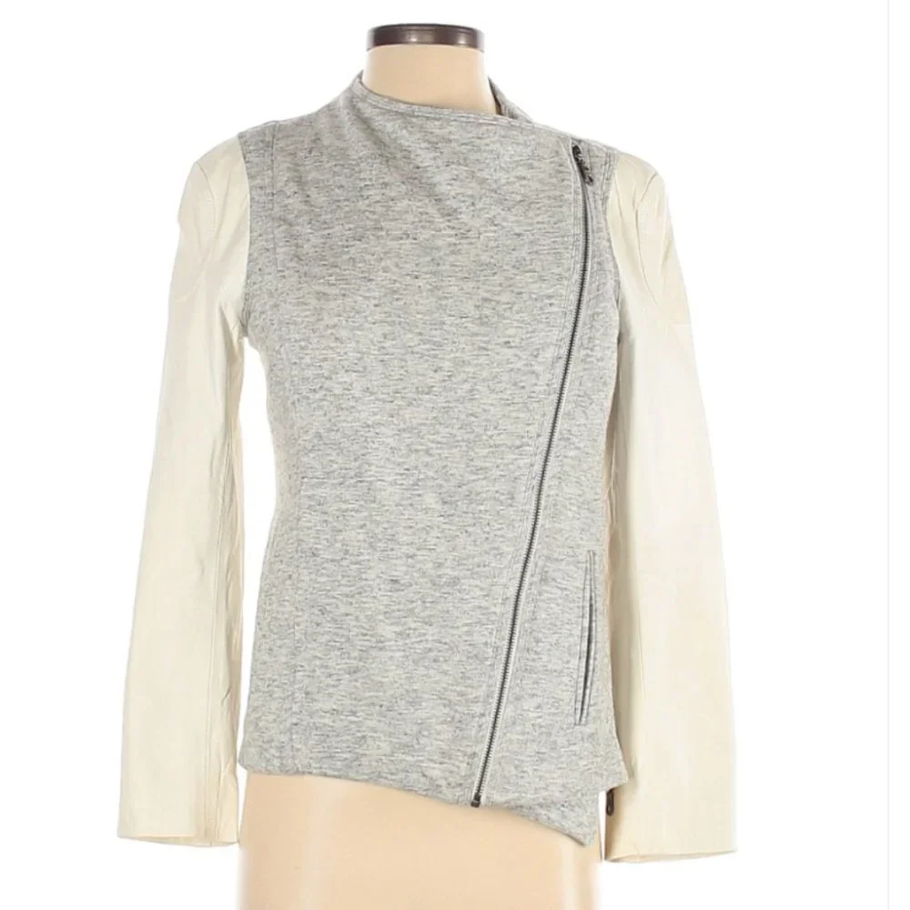 Truth and Pride White Leather Sleeve Moto Jacket Size Small